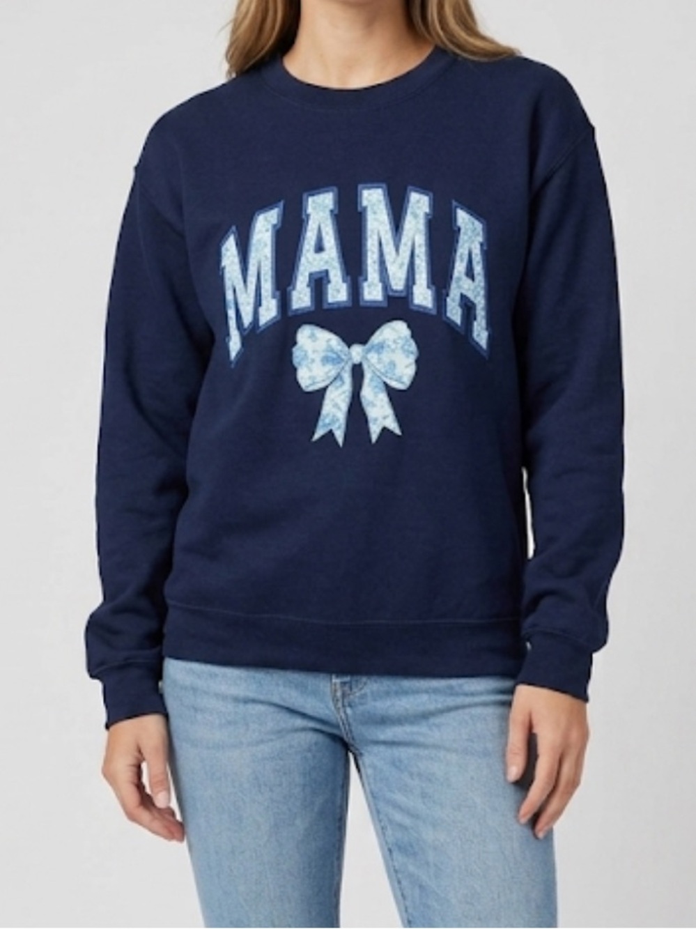 Mama Sweatshirt Navy Small Blue Floral Bow Coquette Preppy Momma Crewneck